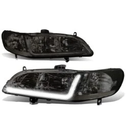 98-02 Honda Accord LED DRL Strip Crystal Headlights - Smoked Clear