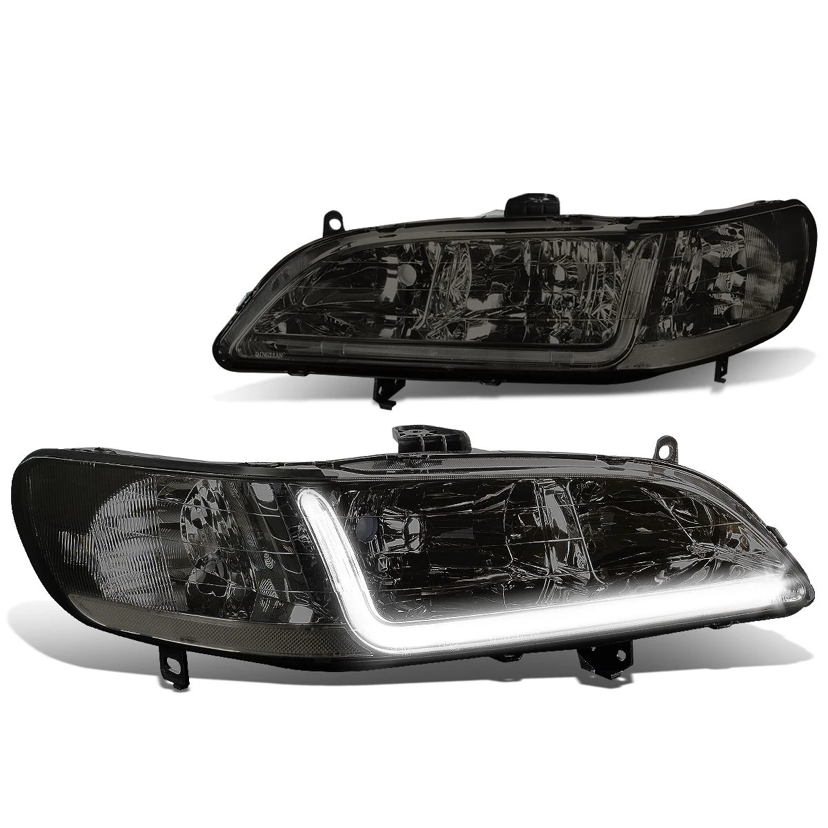 98-02 Honda Accord LED DRL Strip Crystal Headlights - Smoked Clear 2 98-02 Honda Accord LED DRL Strip Crystal Headlights - Smoked Clear - Image 2