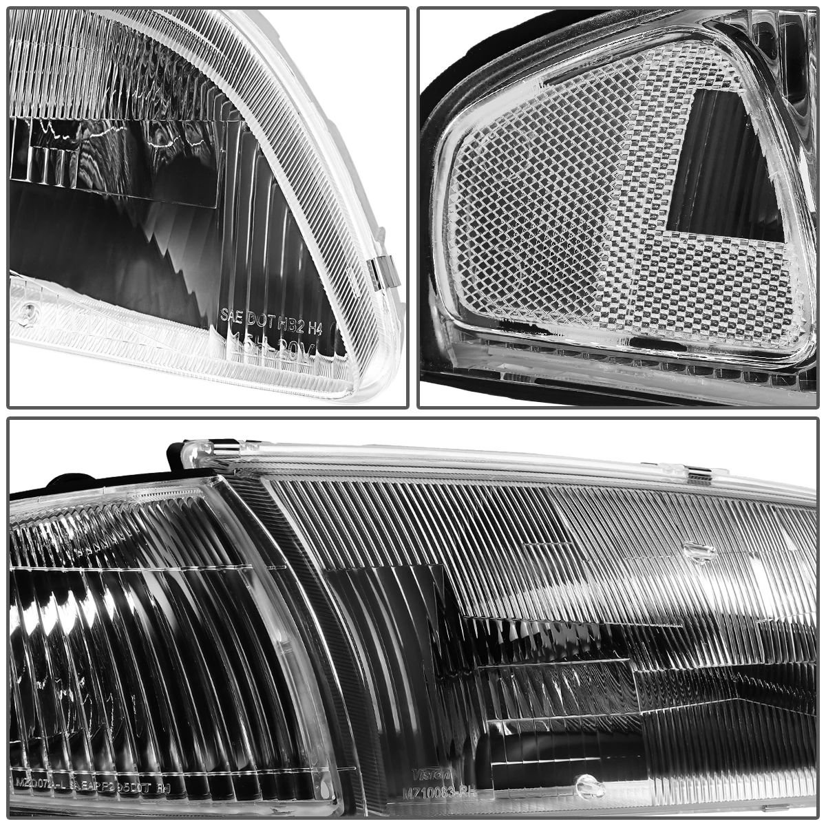 98-99 Mazda 626 4Pcs Black Fluted Lens Headlights + Clear Corner Lights 3 98-99 Mazda 626 4Pcs Black Fluted Lens Headlights + Clear Corner Lights - Image 3