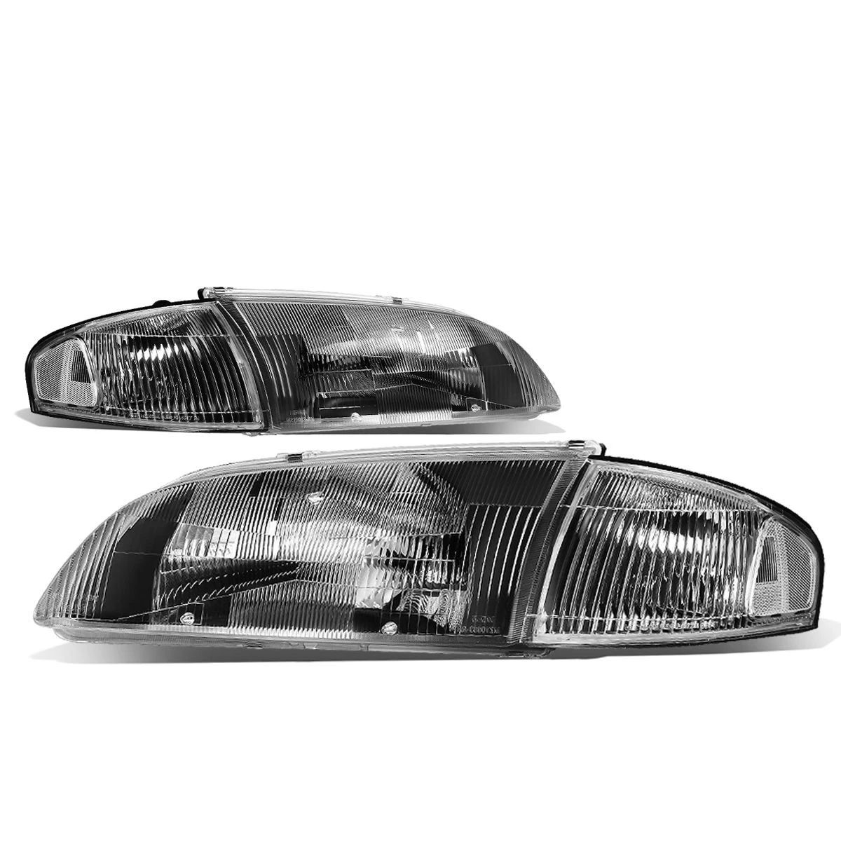 98-99 Mazda 626 4Pcs Black Fluted Lens Headlights + Clear Corner Lights 1 98-99 Mazda 626 4Pcs Black Fluted Lens Headlights + Clear Corner Lights