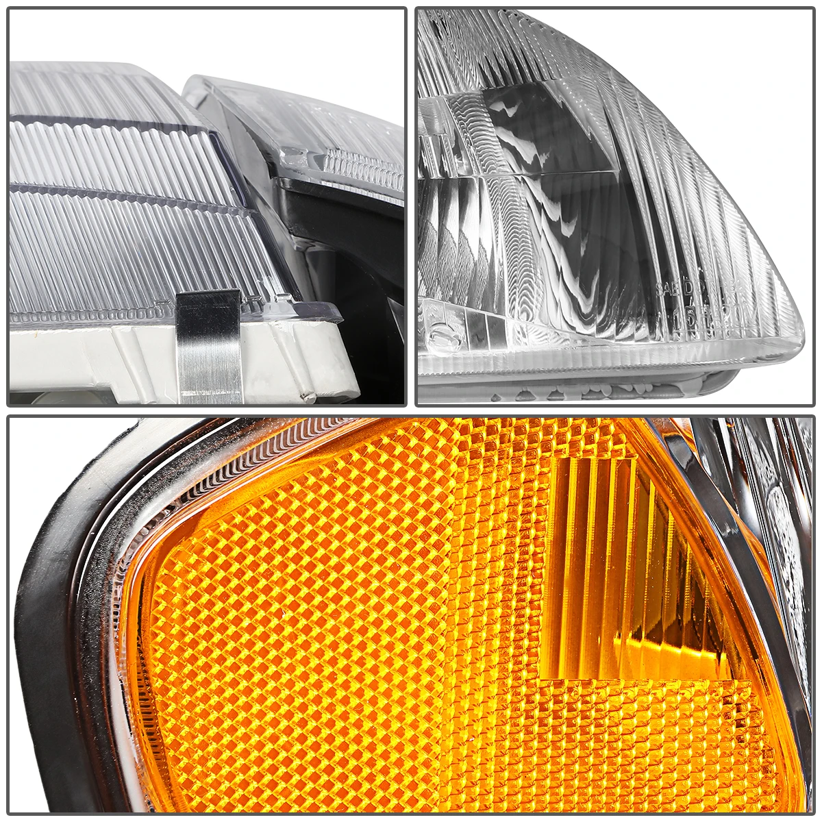 98-99 Mazda 626 4Pcs Chrome Fluted Lens Headlights + Amber Corner Lights 3 98-99 Mazda 626 4Pcs Chrome Fluted Lens Headlights + Amber Corner Lights - Image 3