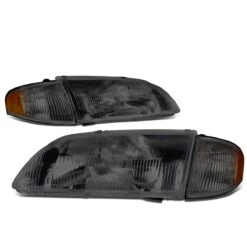98-99 Mazda 626 4Pcs Smoked Fluted Lens Headlights + Amber Corner Lights