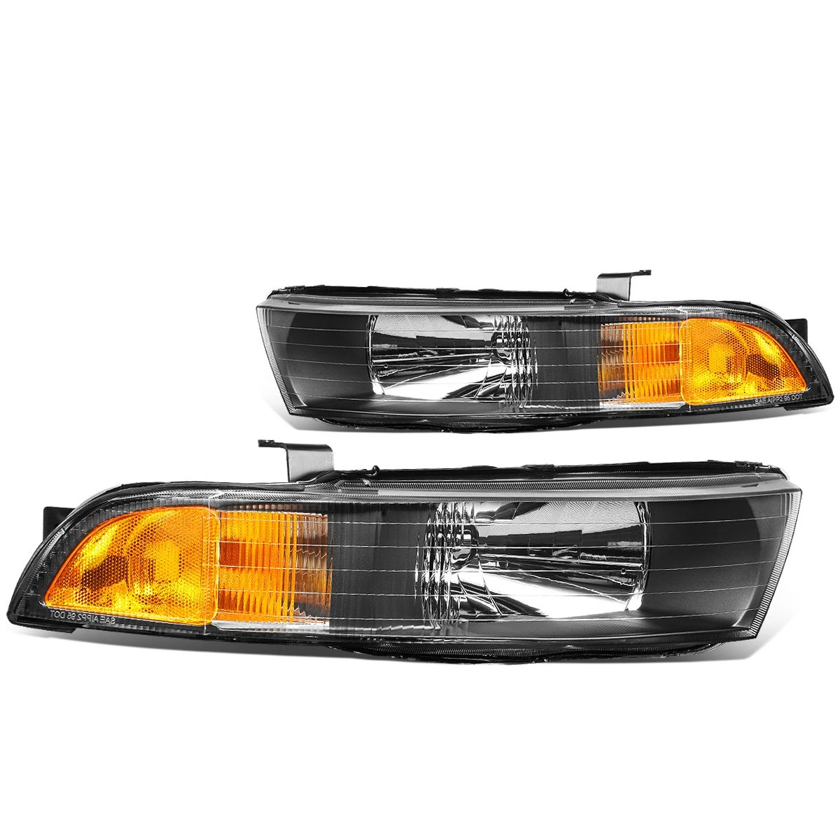 99-03 Mitsubishi Galant Factory Style Replacement Headlights - Black / Amber 2 99-03 Mitsubishi Galant Factory Style Replacement Headlights - Black / Amber - Image 2