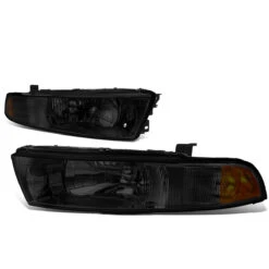 99-03 Mitsubishi Galant Factory Style Replacement Headlights - Smoked Lens / Amber -High-Efficiency Car Light Store 99 03 mitsubishi galant factory style replacement headlights smoked lens amber 82