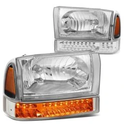 HID Combo 99-04 Ford F250/F350 Super Duty Headlight + Bumper + LED Turn Signal Light - Chrome Amber -High-Efficiency Car Light Store 99 04 ford f250 f350 super duty headlight bumper led turn signal light chrome amber 130