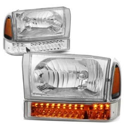 HID Combo 99-04 Ford F250/F350 Super Duty Headlight + Bumper + LED Turn Signal Light - Chrome Amber -High-Efficiency Car Light Store 99 04 ford f250 f350 super duty headlight bumper led turn signal light chrome amber 133