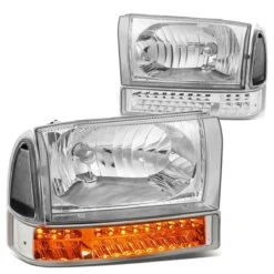 HID Combo 99-04 Ford F250/F350 Super Duty Headlight + Bumper + LED Turn Signal Light - Chrome Clear -High-Efficiency Car Light Store 99 04 ford f250 f350 super duty headlight bumper led turn signal light chrome clear 113