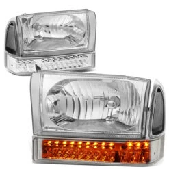 HID Combo 99-04 Ford F250/F350 Super Duty Headlight + Bumper + LED Turn Signal Light - Chrome Clear -High-Efficiency Car Light Store 99 04 ford f250 f350 super duty headlight bumper led turn signal light chrome clear 116