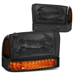HID Combo 99-04 Ford F250/F350 Super Duty Headlight + Bumper + LED Turn Signal Light - Smoked Amber -High-Efficiency Car Light Store 99 04 ford f250 f350 super duty headlight bumper led turn signal light smoked amber 101