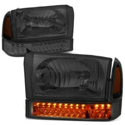 HID Combo 99-04 Ford F250/F350 Super Duty Headlight + Bumper + LED Turn Signal Light - Smoked Amber -High-Efficiency Car Light Store 99 04 ford f250 f350 super duty headlight bumper led turn signal light smoked amber 104