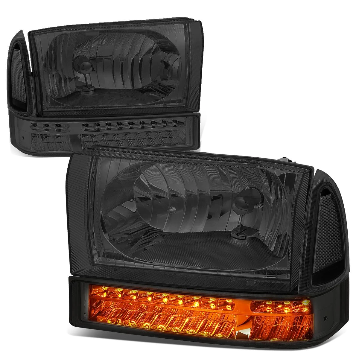 HID Combo 99-04 Ford F250/F350 Super Duty Headlight + Bumper + LED Turn Signal Light - Smoked Clear 2 HID Combo 99-04 Ford F250/F350 Super Duty Headlight + Bumper + LED Turn Signal Light - Smoked Clear - Image 2