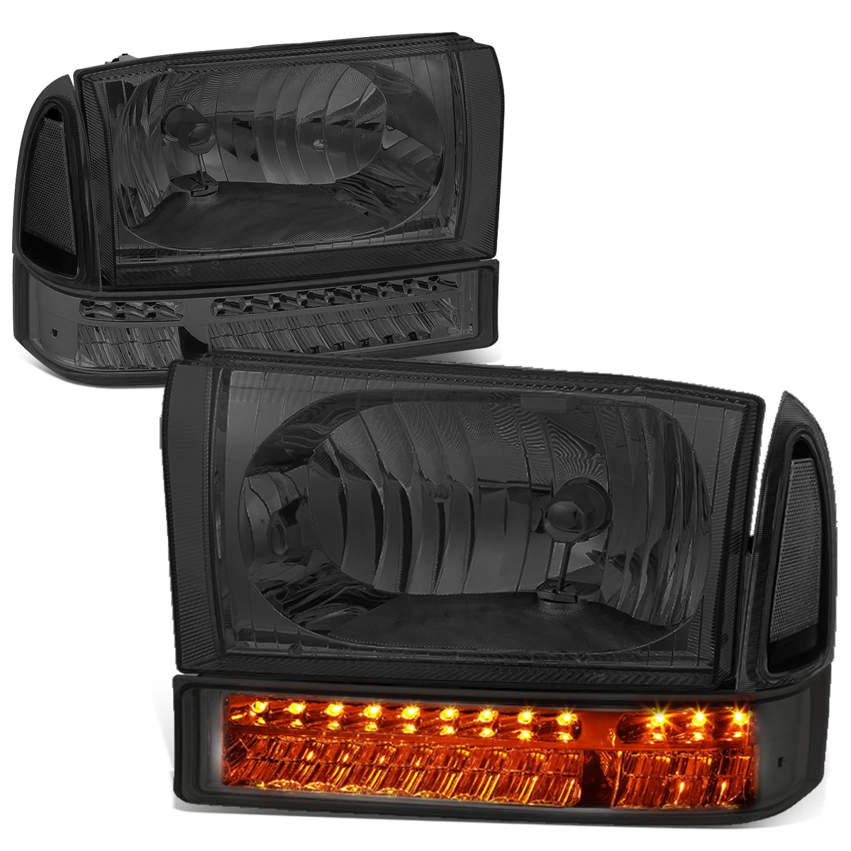 HID Combo 99-04 Ford F250/F350 Super Duty Headlight + Bumper + LED Turn Signal Light - Smoked Clear 4 HID Combo 99-04 Ford F250/F350 Super Duty Headlight + Bumper + LED Turn Signal Light - Smoked Clear - Image 4