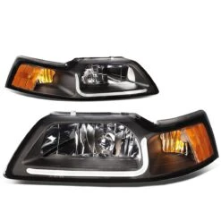99-04 Ford Mustang LED DRL Bar Headlights - Black / Amber