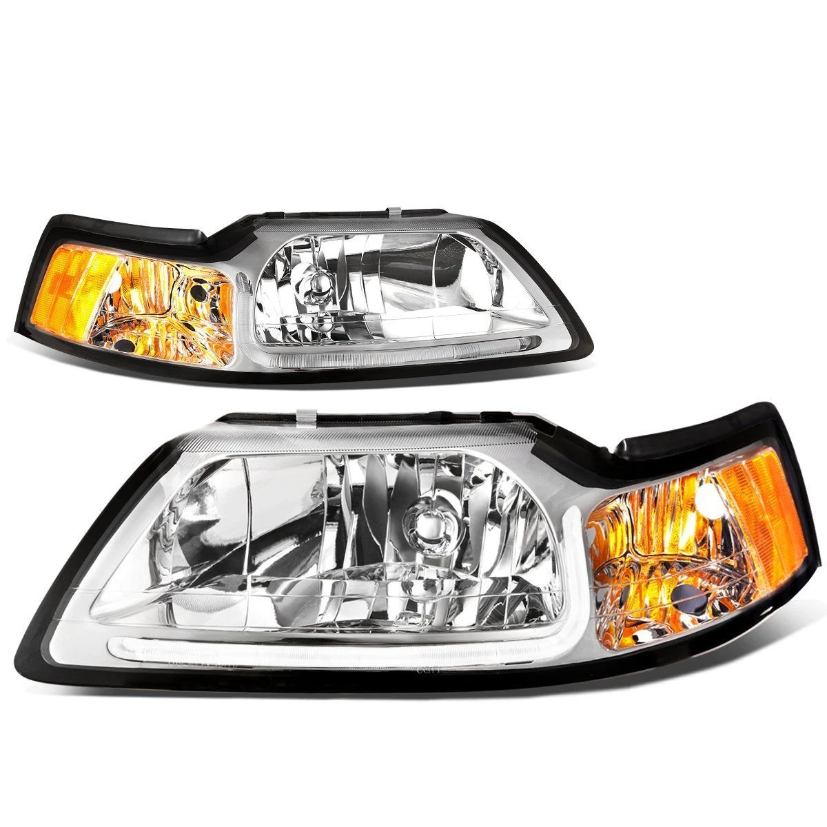 99-04 Ford Mustang LED DRL Bar Headlights - Chrome / Amber 1 99-04 Ford Mustang LED DRL Bar Headlights - Chrome / Amber