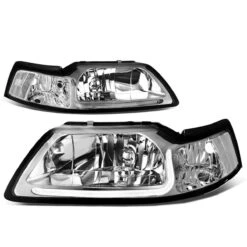 99-04 Ford Mustang LED DRL Bar Headlights - Chrome / Clear