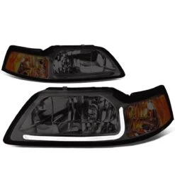 99-04 Ford Mustang LED DRL Bar Headlights - Smoked / Amber