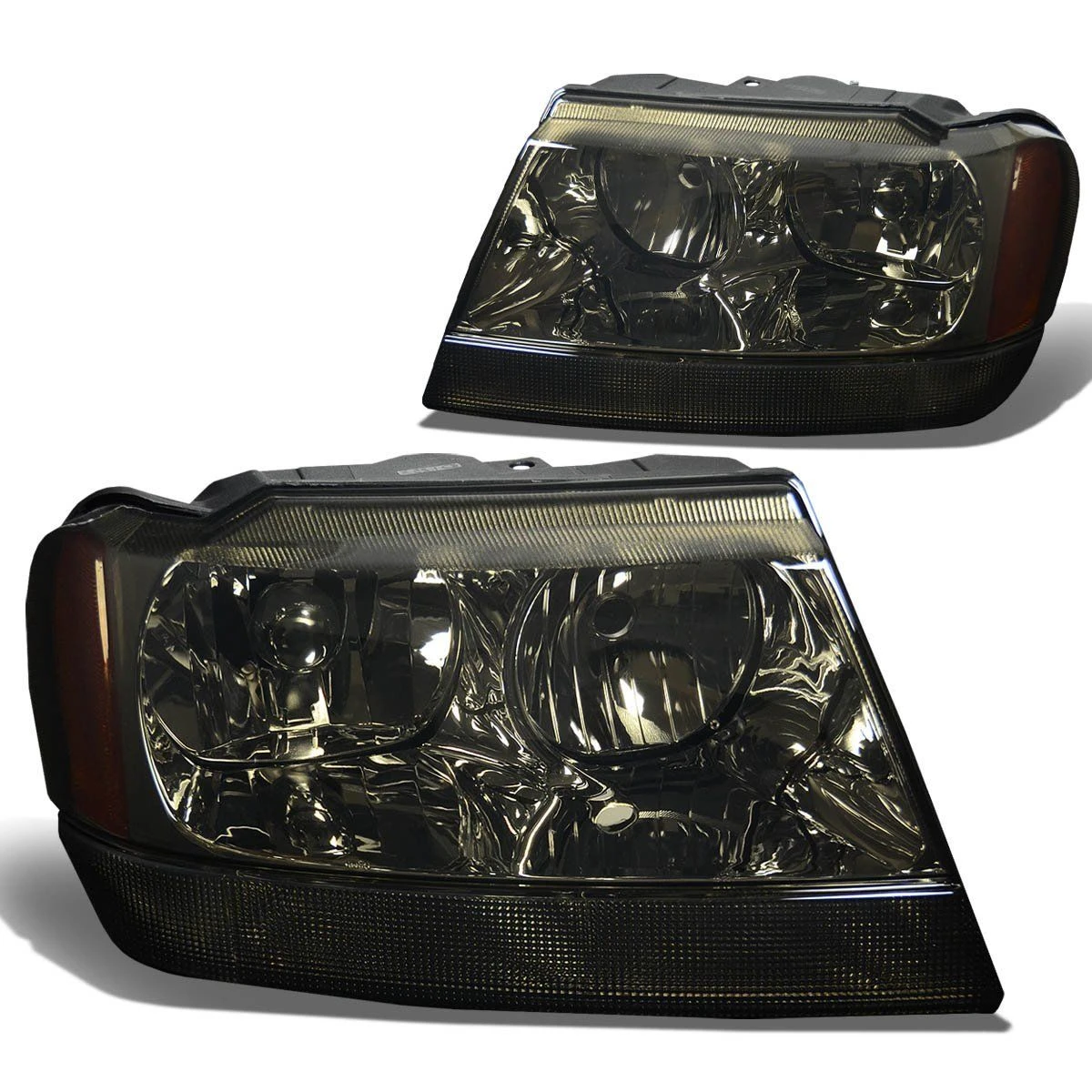 99-04 Jeep Grand Cherokee Crystal Replacement Headlights - Smoked 1 99-04 Jeep Grand Cherokee Crystal Replacement Headlights - Smoked