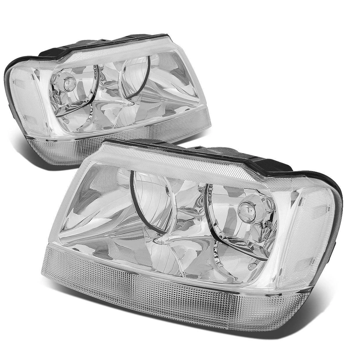 99-04 Jeep Grand Cherokee Replacement Crystal Headlights - Chrome Clear 1 99-04 Jeep Grand Cherokee Replacement Crystal Headlights - Chrome Clear