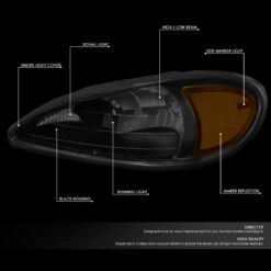 99-05 Pontiac Grand Am Reflective Replace Headlights - Black Smoked / Amber -High-Efficiency Car Light Store 99 05 pontiac grand am reflective replace headlights black smoked amber 117