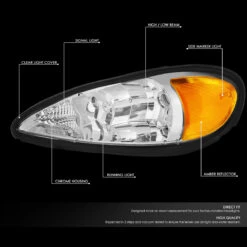 99-05 Pontiac Grand Am Reflective Replace Headlights - Chrome / Amber -High-Efficiency Car Light Store 99 05 pontiac grand am reflective replace headlights chrome amber 102