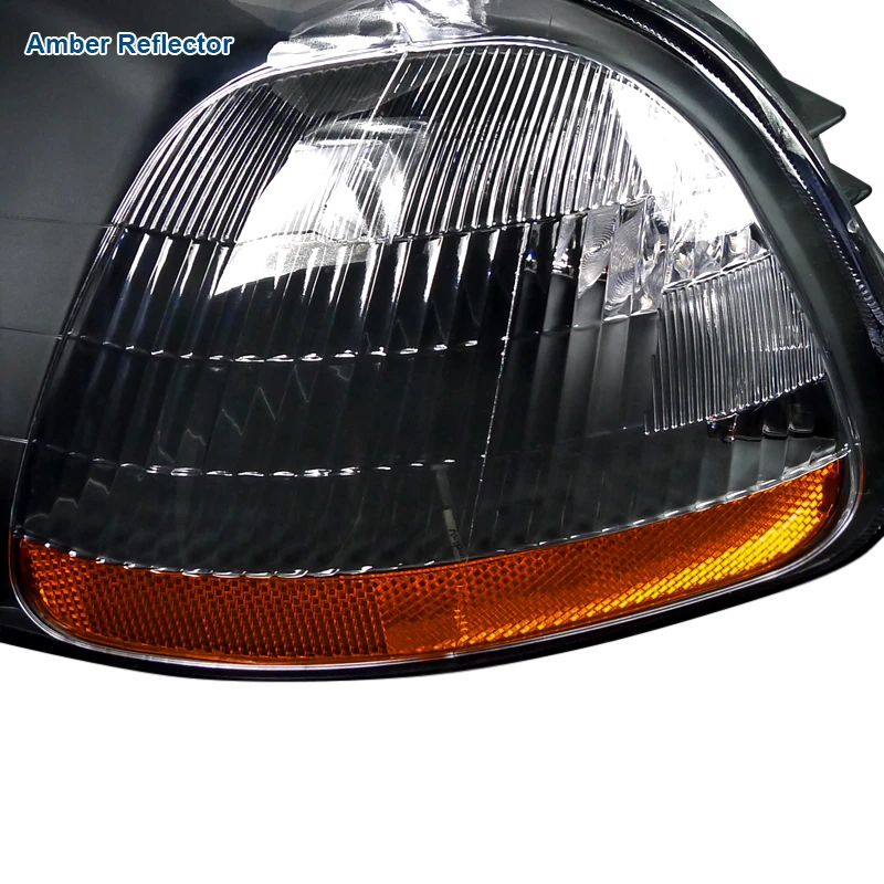 96-98 Honda Civic JDM Style Amber Reflector Crystal Headlights - Black 4 96-98 Honda Civic JDM Style Amber Reflector Crystal Headlights - Black - Image 4