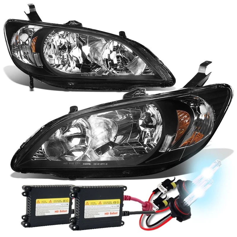 HID Combo 04-05 Honda Civic 2DR JDM Style Crystal Headlights - Black 1 HID Combo 04-05 Honda Civic 2DR JDM Style Crystal Headlights - Black