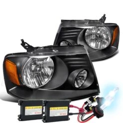 HID Combo 04-08 Ford F150 / Lincoln Mark LT Replace Crystal Headlights - Black
