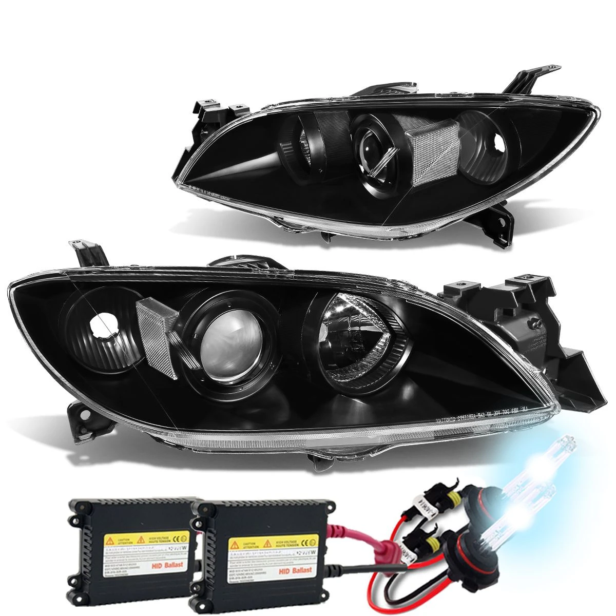 HID Combo 04-09 Mazda 3 4-Door Sedan Projector Headlights - Black / Clear 1 HID Combo 04-09 Mazda 3 4-Door Sedan Projector Headlights - Black / Clear