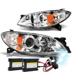 HID Combo 04-09 Mazda 3 4-Door Sedan Projector Headlights - Chrome / Amber