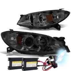 HID Combo 04-09 Mazda 3 4-Door Sedan Projector Headlights - Smoked / Amber