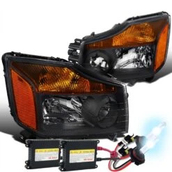 HID Combo 04-15 Nissan Titan Pickup Replace Crystal Headlights Set - Black