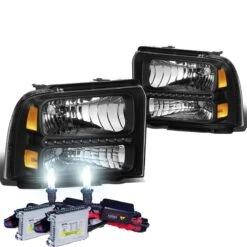 HID Combo 05-07 Ford F250 F350 Super Duty LED Crystal Headlights - Black