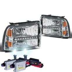 HID Combo 05-07 Ford F250 F350 Super Duty LED Crystal Headlights - Chrome
