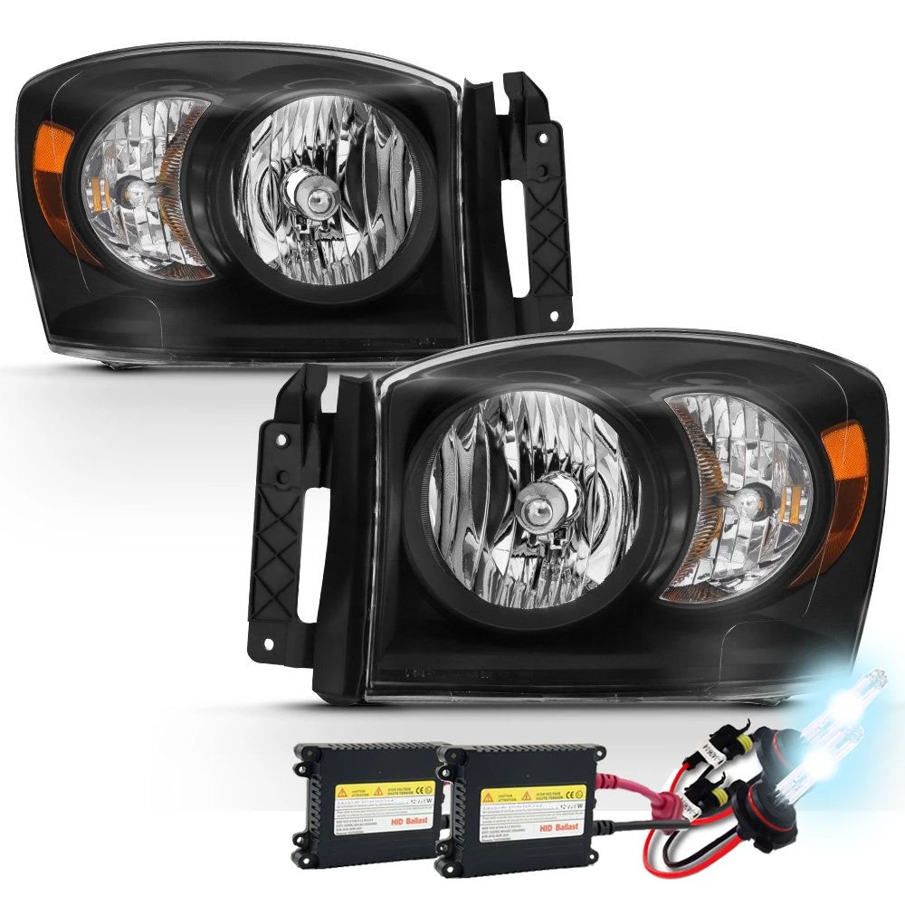 HID Combo 06-08 Dodge Ram 1500 2500 3500 Crystal Headlights - Black 1 HID Combo 06-08 Dodge Ram 1500 2500 3500 Crystal Headlights - Black