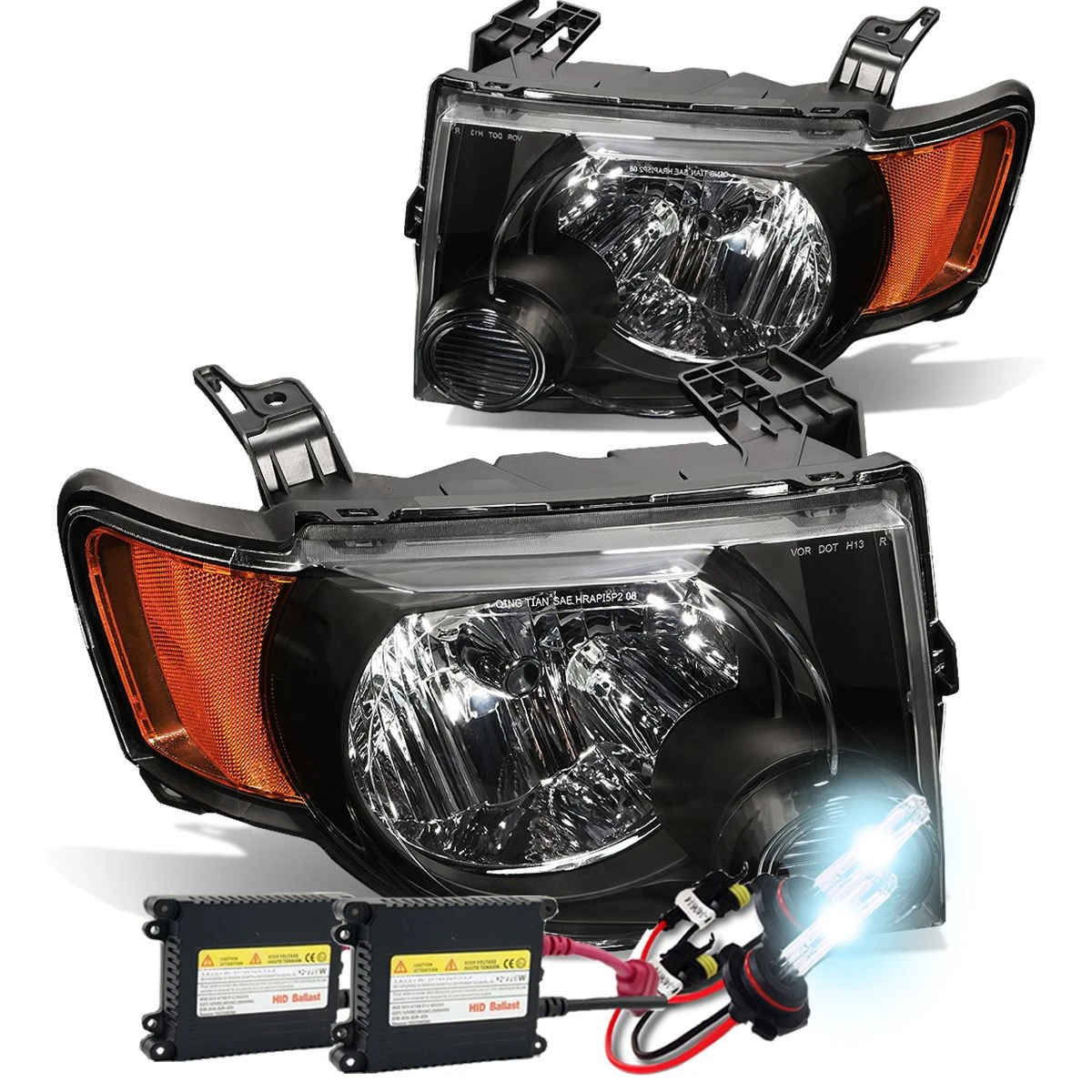 HID Combo 08-12 Ford Escape OE-Style Euro Headlights - Black Amber 1 HID Combo 08-12 Ford Escape OE-Style Euro Headlights - Black Amber