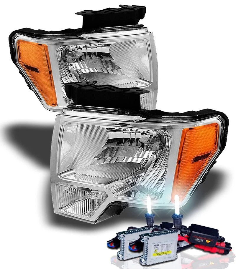 HID Combo 09-14 Ford F150 Pickup Euro Crystal Headlights - Chrome 1 HID Combo 09-14 Ford F150 Pickup Euro Crystal Headlights - Chrome