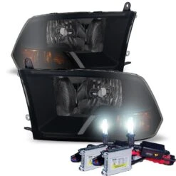 HID Combo 09-16 Dodge RAM 1500 2500 3500 Crystal Replacement Headlights - Black Smoked