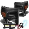 HID Combo 11-15 Ford F250 F350 F450 Superduty Replacement Crystal Headlights - Black Amber