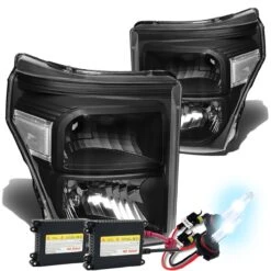 HID Combo 11-15 Ford F250 F350 F450 Superduty Replacement Crystal Headlights - Black Clear