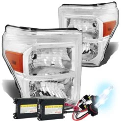 HID Combo 11-15 Ford F250 F350 F450 Superduty Replacement Crystal Headlights - Chrome Amber