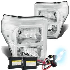 HID Combo 11-15 Ford F250 F350 F450 Superduty Replacement Crystal Headlights - Chrome Clear
