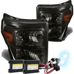 HID Combo 11-15 Ford F250 F350 F450 Superduty Replacement Crystal Headlights - Smoked Amber