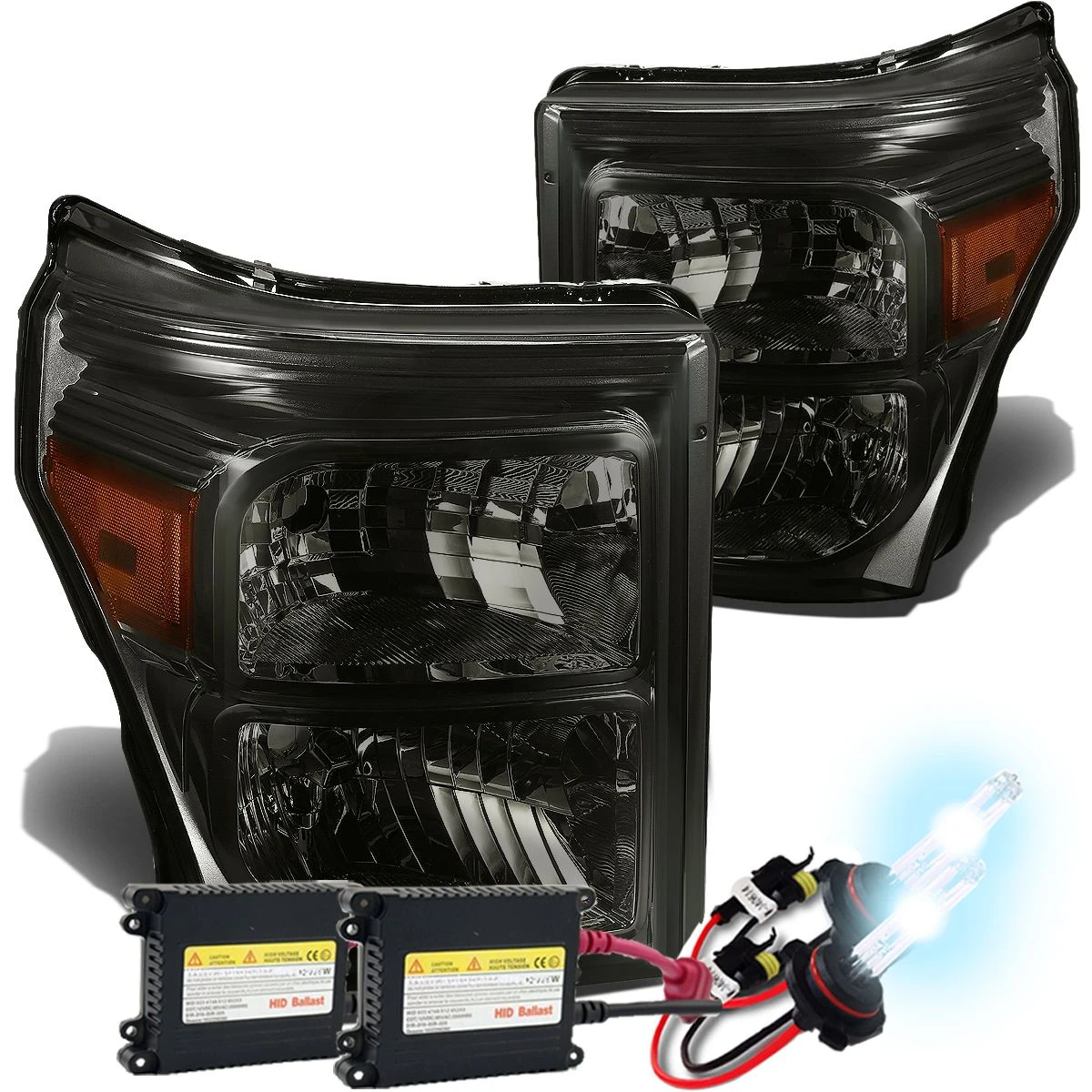 HID Combo 11-15 Ford F250 F350 F450 Superduty Replacement Crystal Headlights - Smoked Amber 1 HID Combo 11-15 Ford F250 F350 F450 Superduty Replacement Crystal Headlights - Smoked Amber