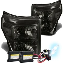 HID Combo 11-15 Ford F250 F350 F450 Superduty Replacement Crystal Headlights - Smoked Clear