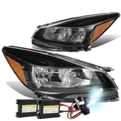HID Combo 13-16 Ford Escape Euro Crystal Headlights - Black Amber