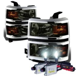 HID Combo 14-15 Chevy Silverado Replacement Crystal Headlights - Smoked Amber