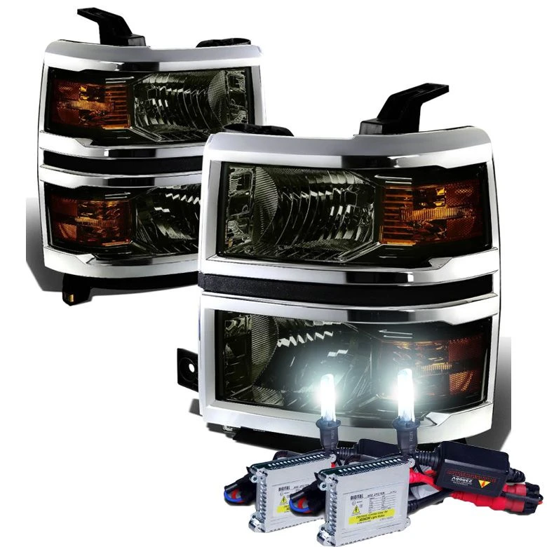 HID Combo 14-15 Chevy Silverado Replacement Crystal Headlights - Smoked Amber 1 HID Combo 14-15 Chevy Silverado Replacement Crystal Headlights - Smoked Amber