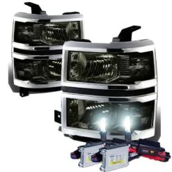 HID Combo 14-15 Chevy Silverado Replacement Crystal Headlights - Smoked Clear