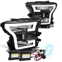 HID Combo 15-17 Ford F150 LED DRL Tube Euro Headlights - Black Clear