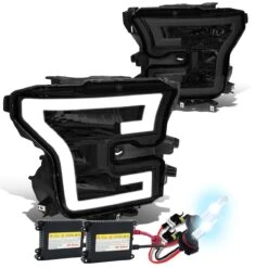 HID Combo 15-17 Ford F150 LED DRL Tube Euro Headlights - Smoked Clear